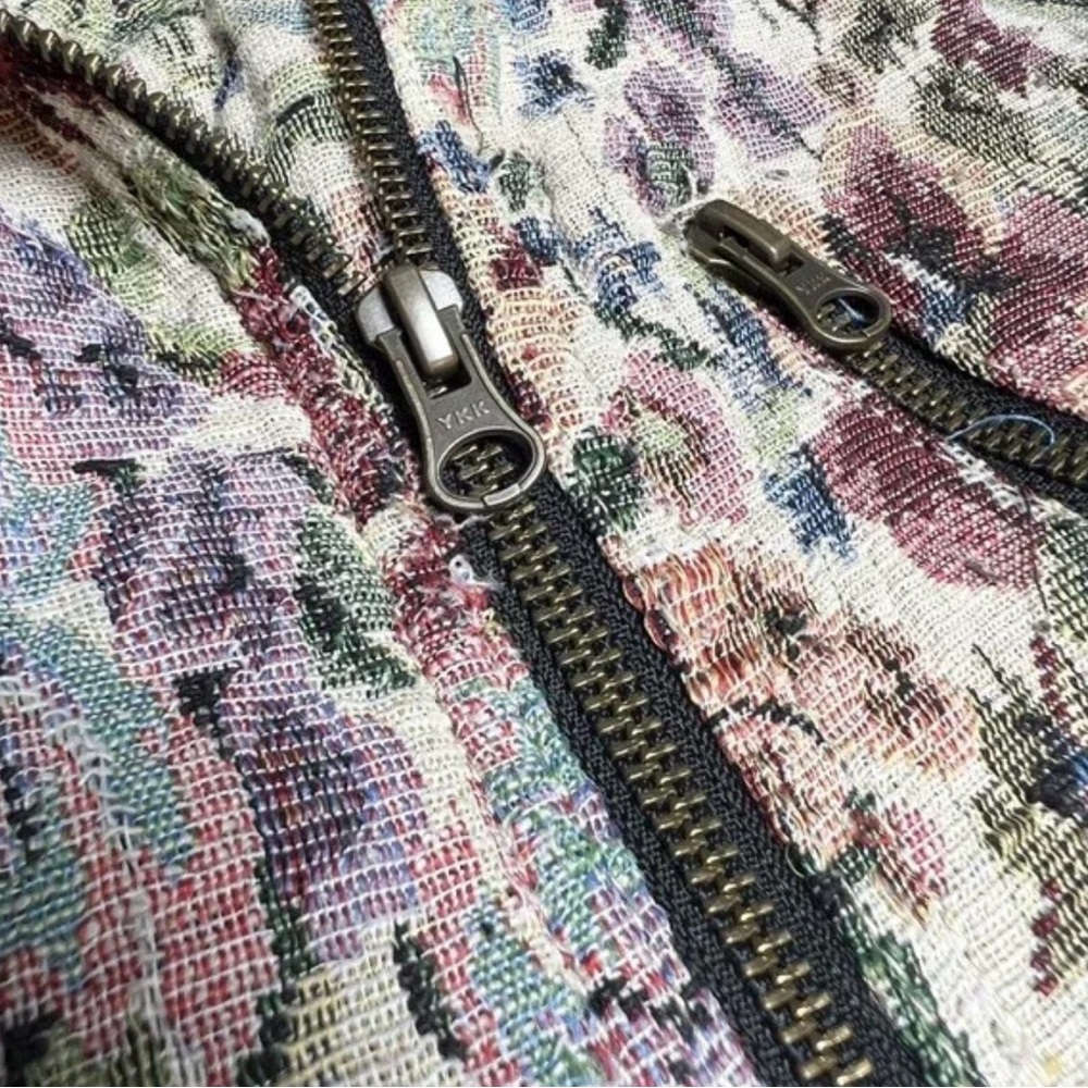 Free People Floral Tapestry Moto Jacket Size 10 - Multicolor/Cream/Pink/Tan - Picture 12 of 12